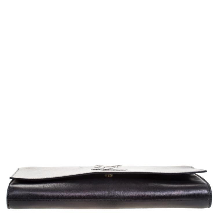 Pre Owned Saint Laurent Paris Metallic Black Leather Belle De Jour Flap Clutch