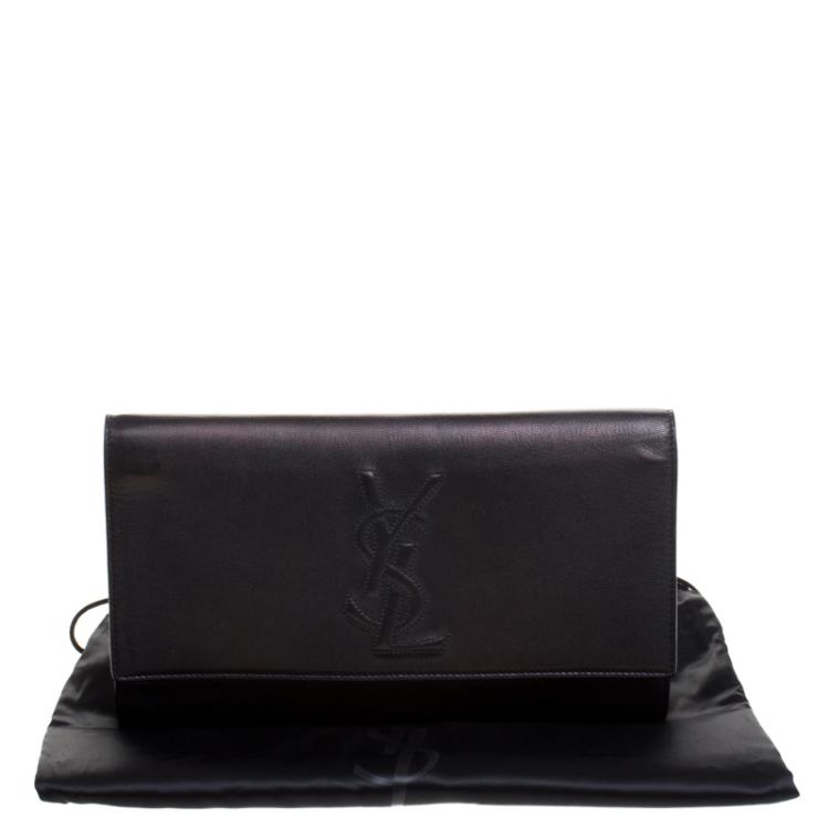 Pre Owned Saint Laurent Paris Metallic Black Leather Belle De Jour Flap Clutch