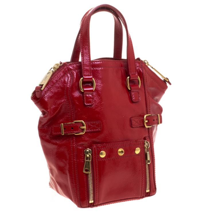 Pre Owned Saint Laurent Paris Red Patent Leather Mini Downtown Tote
