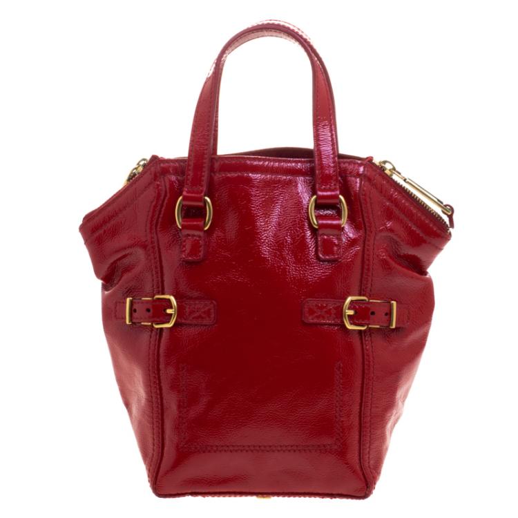 Pre Owned Saint Laurent Paris Red Patent Leather Mini Downtown Tote