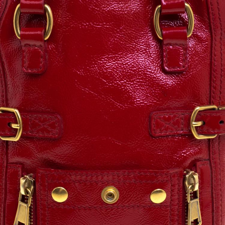 Pre Owned Saint Laurent Paris Red Patent Leather Mini Downtown Tote