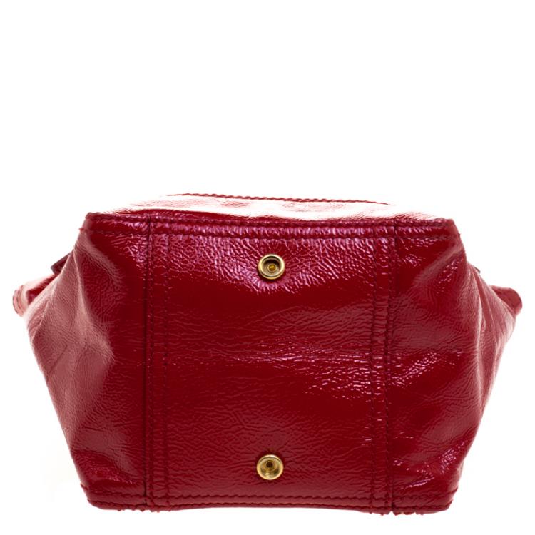 Pre Owned Saint Laurent Paris Red Patent Leather Mini Downtown Tote