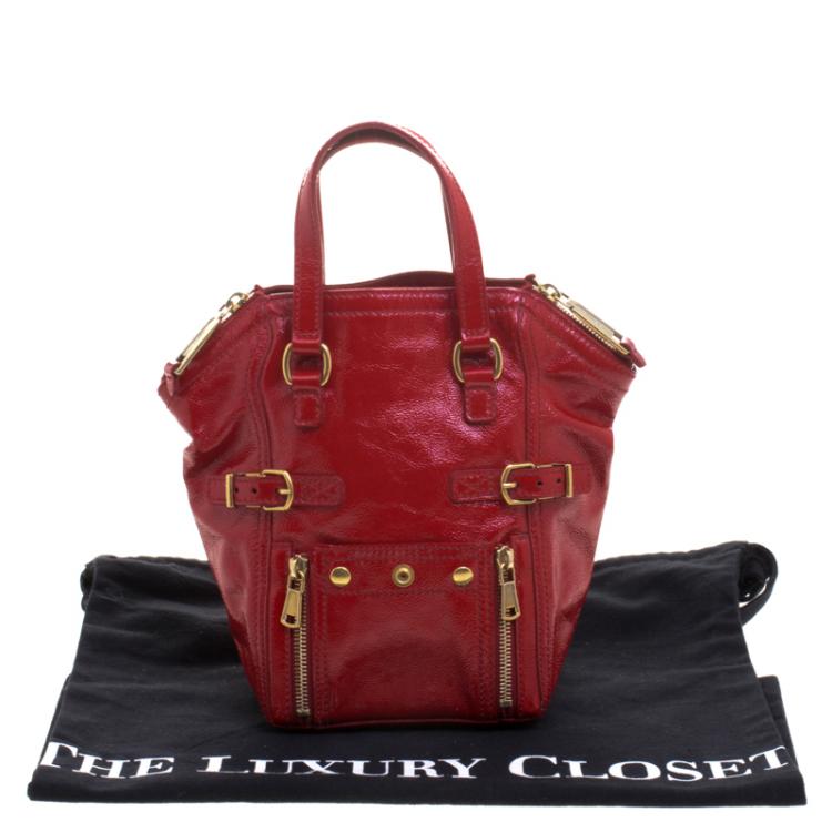 Pre Owned Saint Laurent Paris Red Patent Leather Mini Downtown Tote