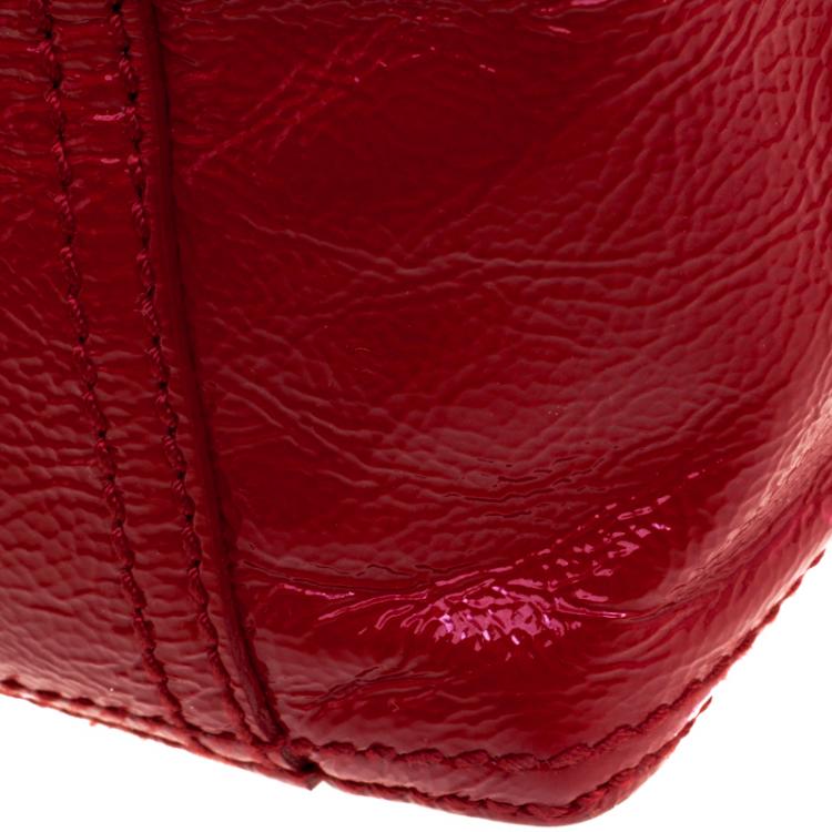 Pre Owned Saint Laurent Paris Red Patent Leather Mini Downtown Tote