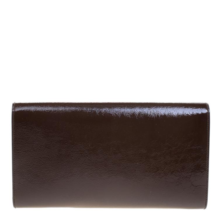 Pre Owned Saint Laurent Paris Brown Patent Leather Belle De Jour Flap Clutch