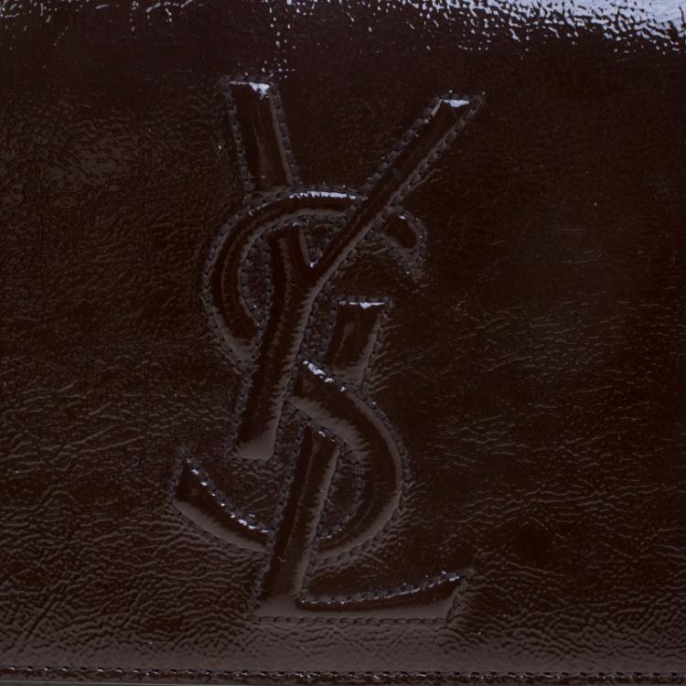 Pre Owned Saint Laurent Paris Brown Patent Leather Belle De Jour Flap Clutch