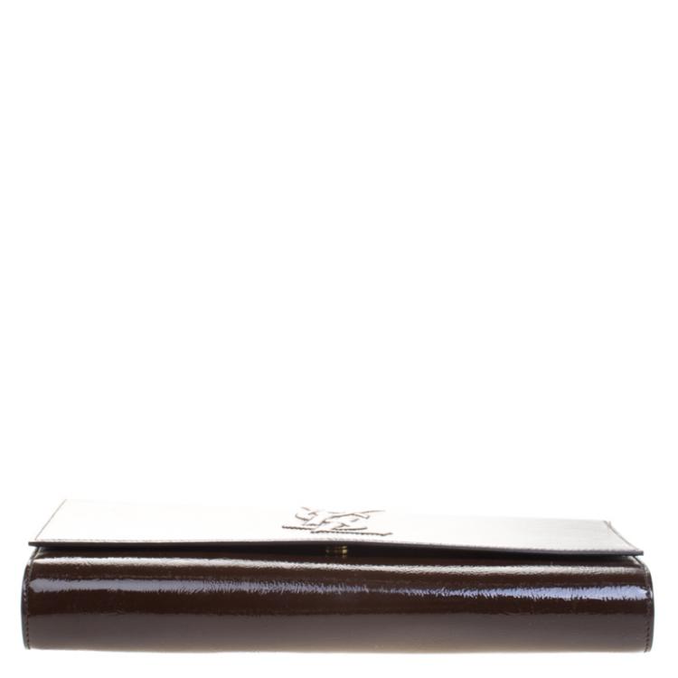 Pre Owned Saint Laurent Paris Brown Patent Leather Belle De Jour Flap Clutch