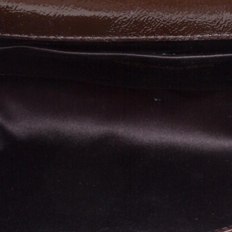 Pre Owned Saint Laurent Paris Brown Patent Leather Belle De Jour Flap Clutch