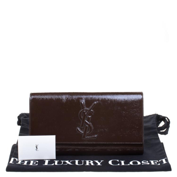 Pre Owned Saint Laurent Paris Brown Patent Leather Belle De Jour Flap Clutch