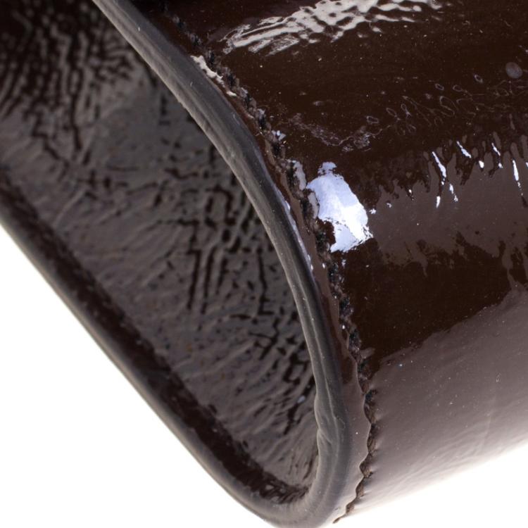 Pre Owned Saint Laurent Paris Brown Patent Leather Belle De Jour Flap Clutch