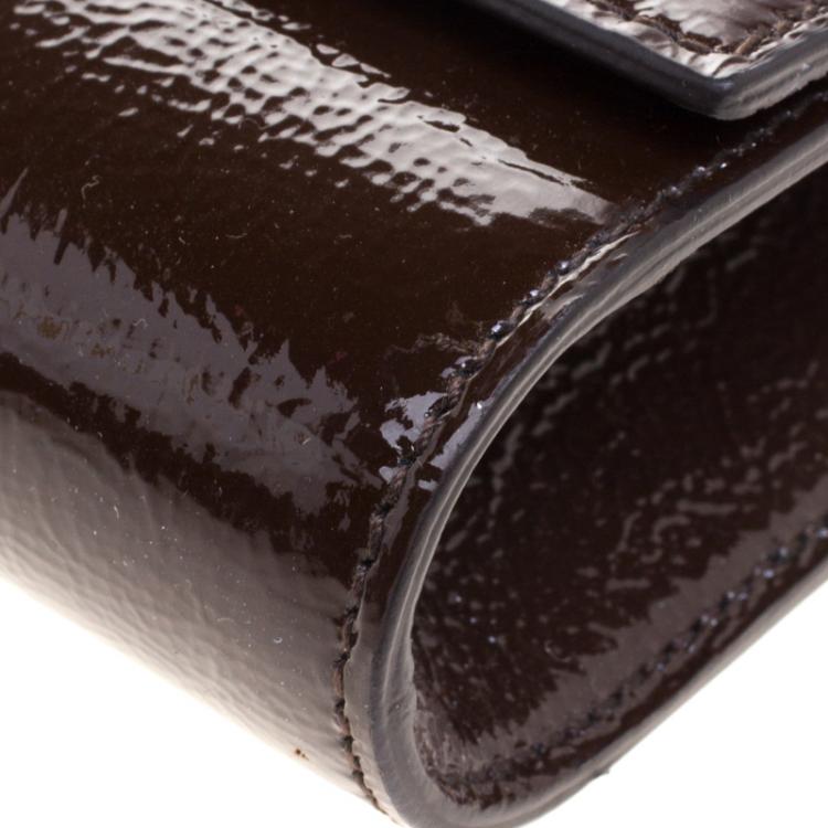 Pre Owned Saint Laurent Paris Brown Patent Leather Belle De Jour Flap Clutch
