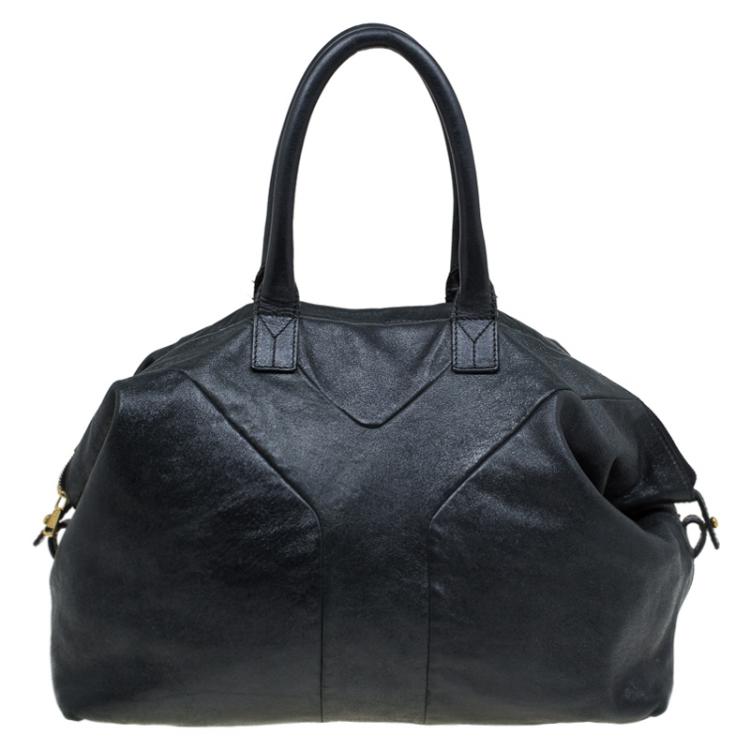 Pre Owned Saint Laurent Paris Black Glazed Leather Medium Easy Y Bag