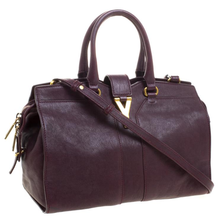 Pre Owned Saint Laurent Paris Burgundy Leather Small Cabas Chyc Tote