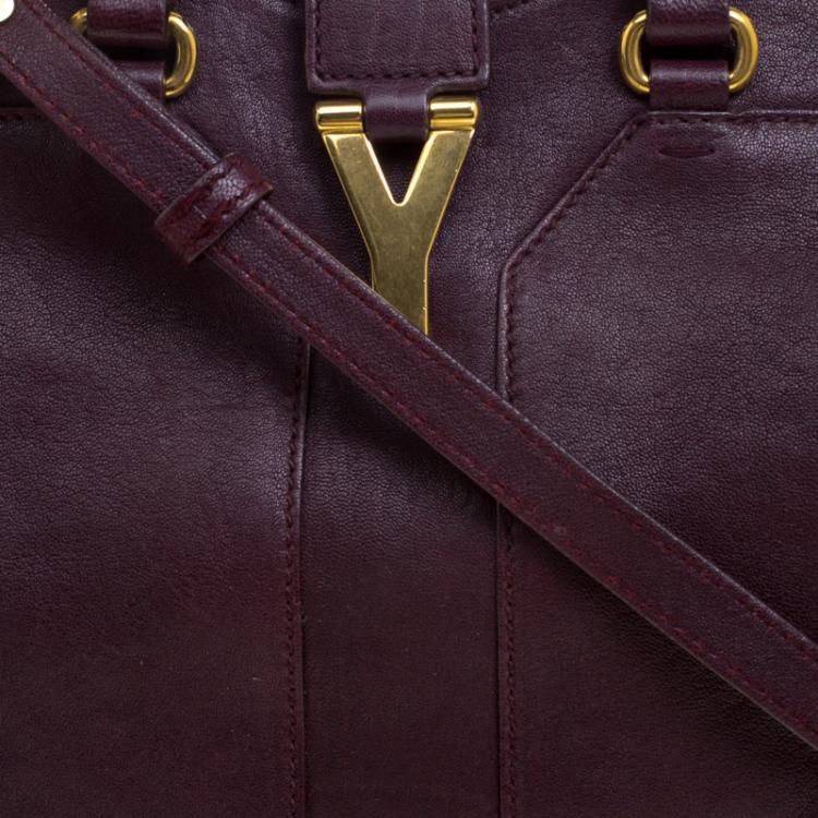 Pre Owned Saint Laurent Paris Burgundy Leather Small Cabas Chyc Tote