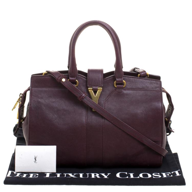 Pre Owned Saint Laurent Paris Burgundy Leather Small Cabas Chyc Tote