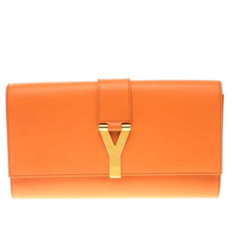 Pre Owned Saint Laurent Paris Orange Leather Chyc Clutch