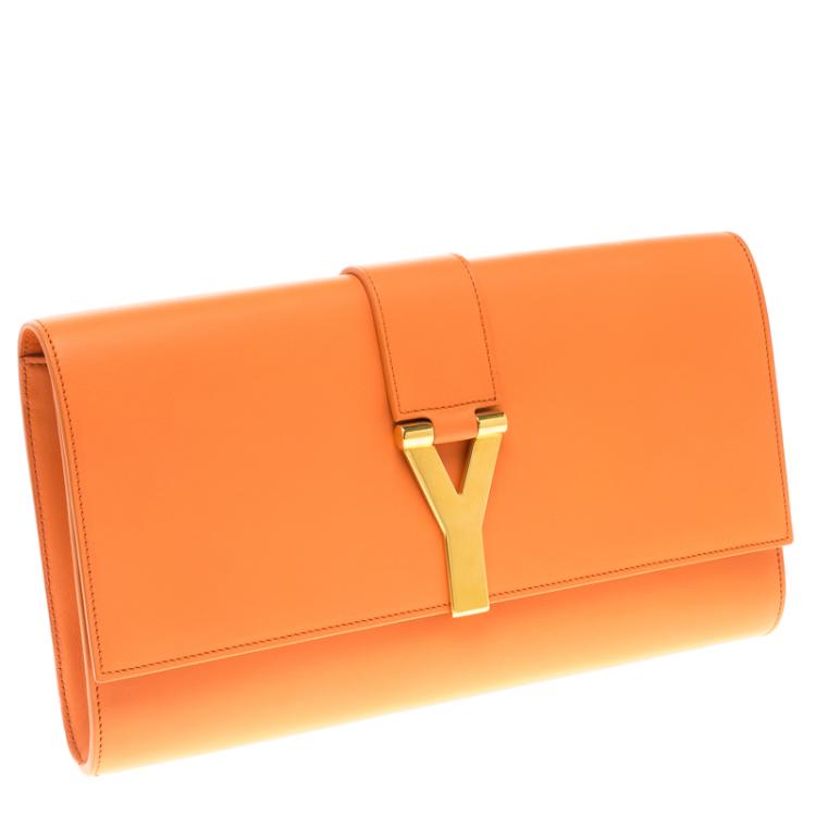 Pre Owned Saint Laurent Paris Orange Leather Chyc Clutch
