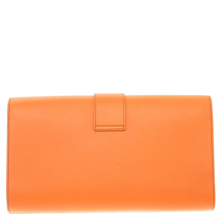 Pre Owned Saint Laurent Paris Orange Leather Chyc Clutch