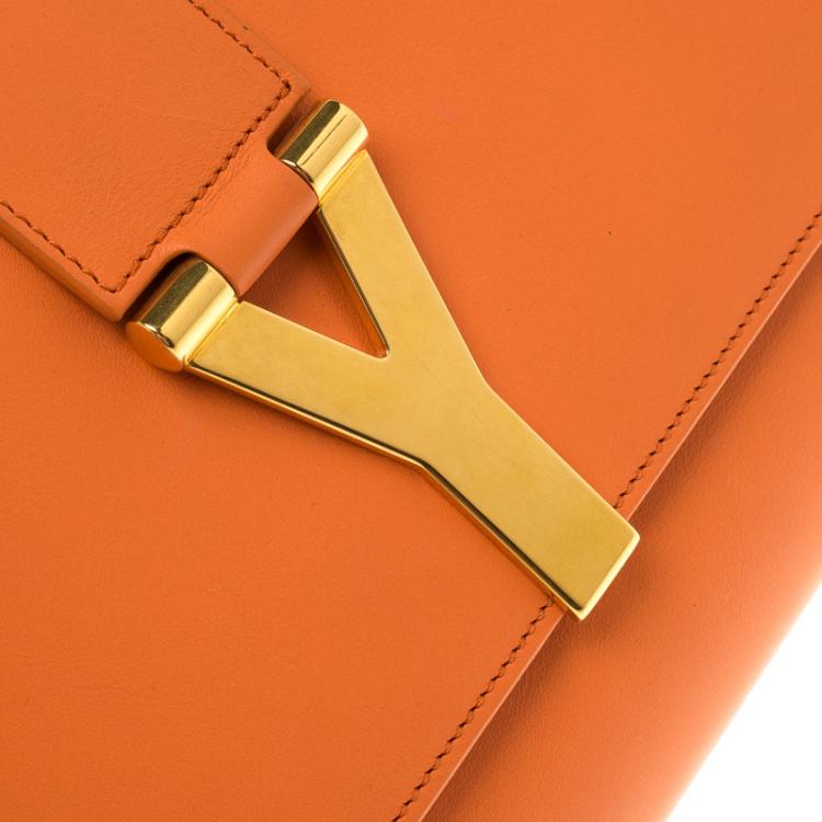 Pre Owned Saint Laurent Paris Orange Leather Chyc Clutch