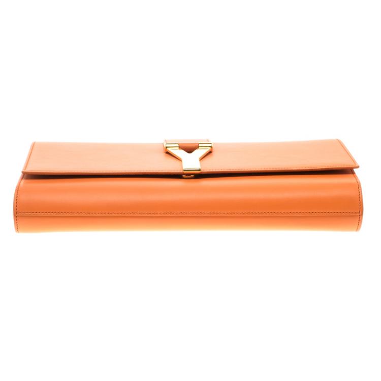 Pre Owned Saint Laurent Paris Orange Leather Chyc Clutch