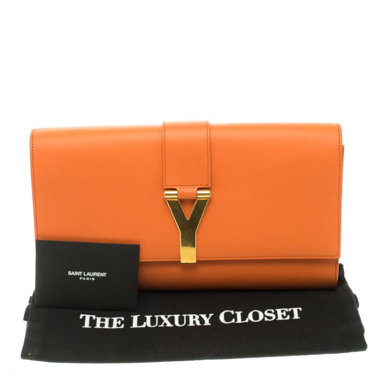 Pre Owned Saint Laurent Paris Orange Leather Chyc Clutch