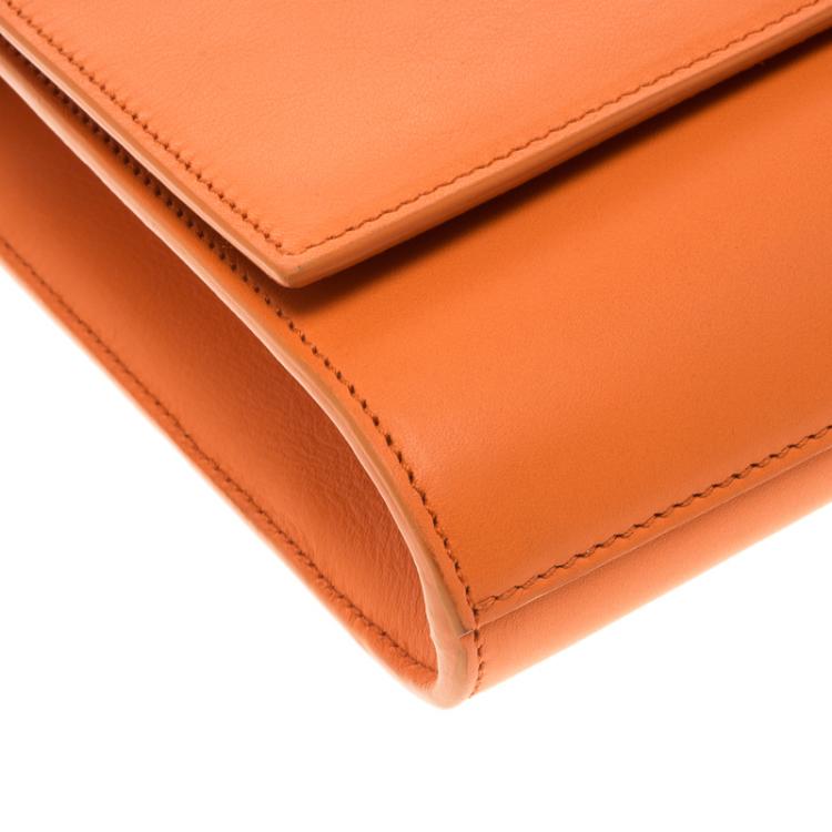 Pre Owned Saint Laurent Paris Orange Leather Chyc Clutch