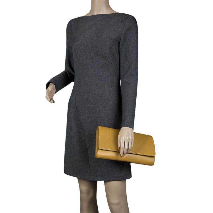 Pre Owned Saint Laurent Paris Tan Leather Belle De Jour Flap Clutch