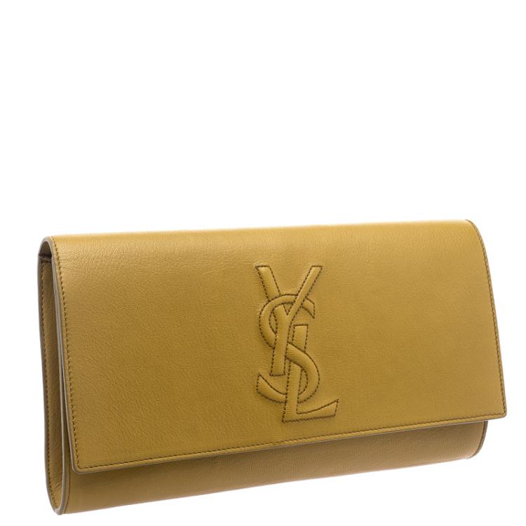 Pre Owned Saint Laurent Paris Tan Leather Belle De Jour Flap Clutch