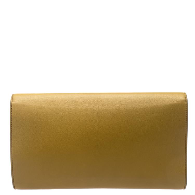 Pre Owned Saint Laurent Paris Tan Leather Belle De Jour Flap Clutch