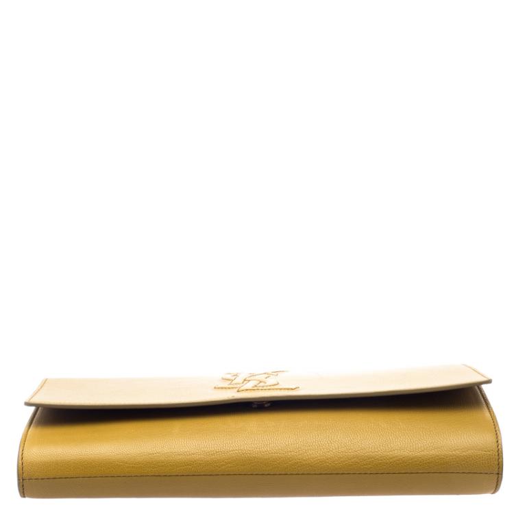Pre Owned Saint Laurent Paris Tan Leather Belle De Jour Flap Clutch