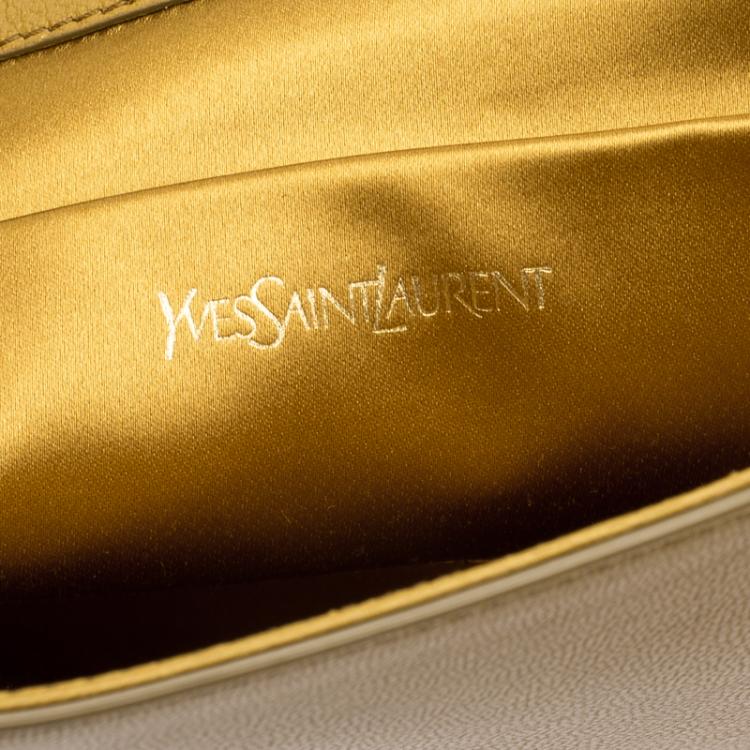 Pre Owned Saint Laurent Paris Tan Leather Belle De Jour Flap Clutch