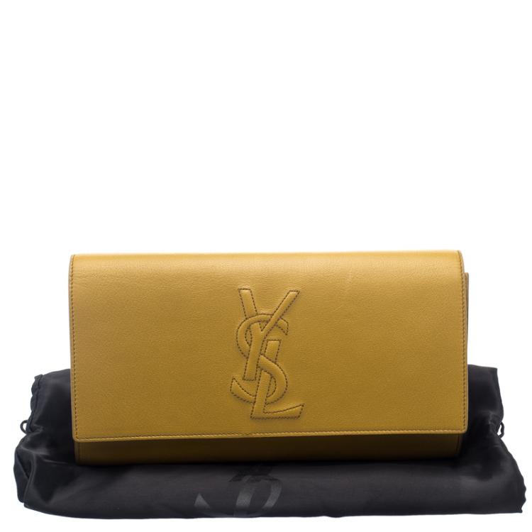 Pre Owned Saint Laurent Paris Tan Leather Belle De Jour Flap Clutch