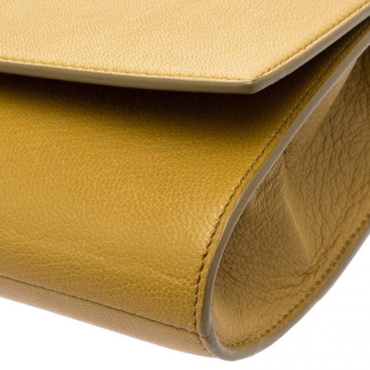 Pre Owned Saint Laurent Paris Tan Leather Belle De Jour Flap Clutch