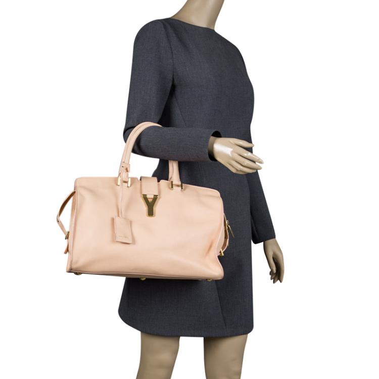 Pre Owned Saint Laurent Paris Peach Leather Medium Cabas Chyc Satchel