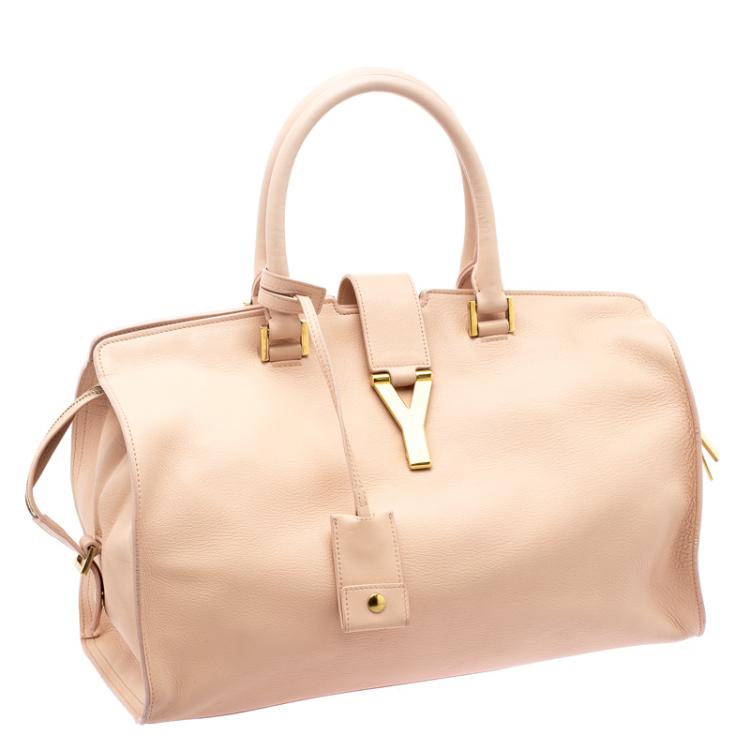Pre Owned Saint Laurent Paris Peach Leather Medium Cabas Chyc Satchel