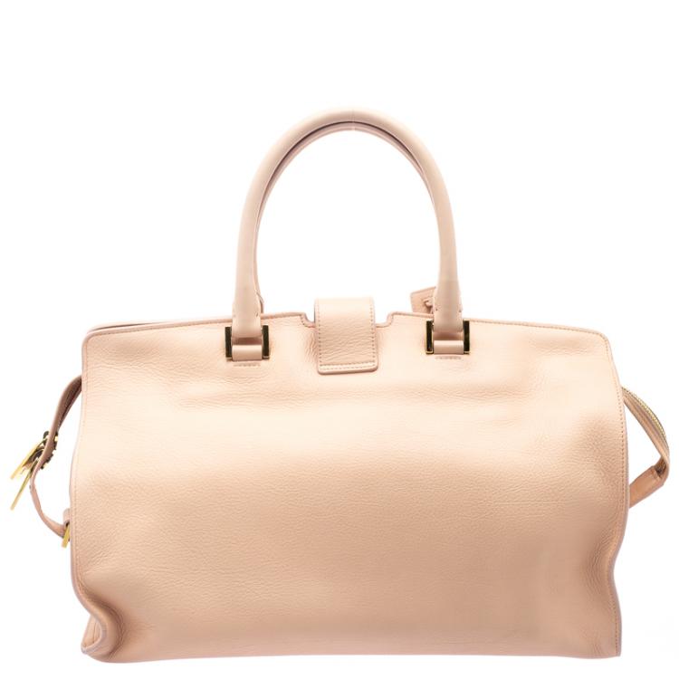 Pre Owned Saint Laurent Paris Peach Leather Medium Cabas Chyc Satchel