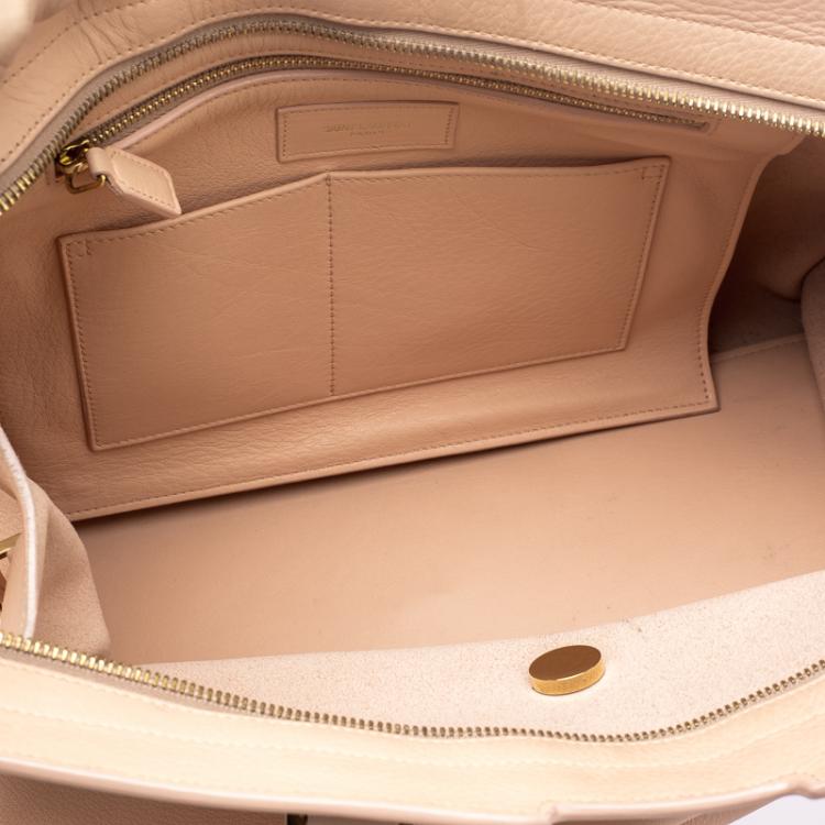 Pre Owned Saint Laurent Paris Peach Leather Medium Cabas Chyc Satchel