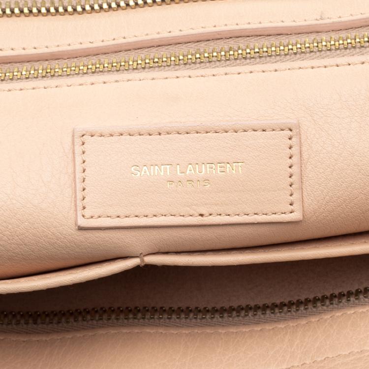 Pre Owned Saint Laurent Paris Peach Leather Medium Cabas Chyc Satchel