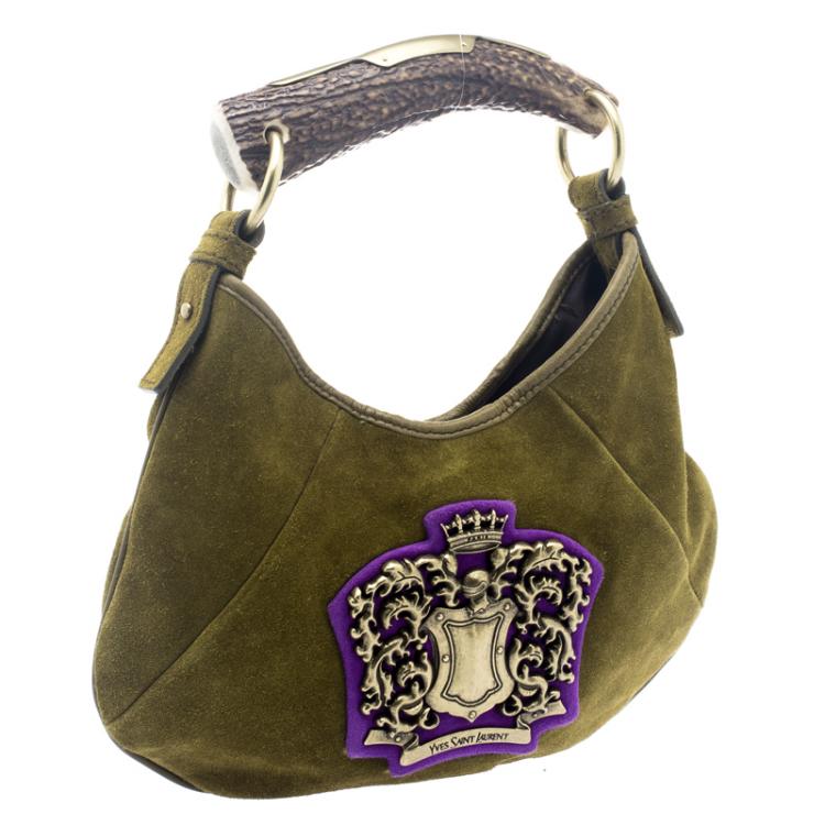 Pre Owned Saint Laurent Paris Green Suede Small Mombasa Hobo