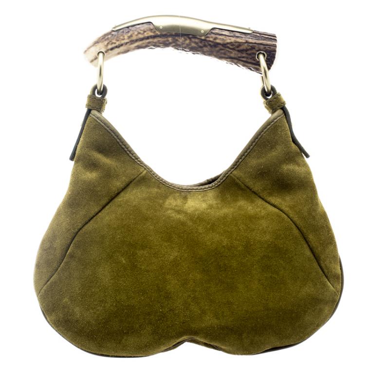 Pre Owned Saint Laurent Paris Green Suede Small Mombasa Hobo