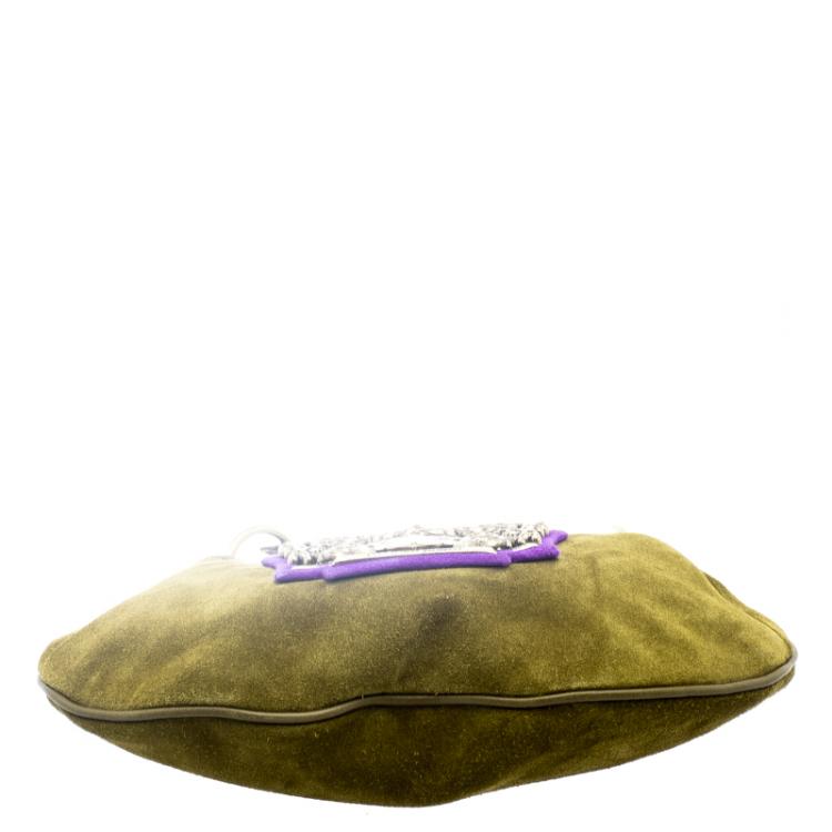 Pre Owned Saint Laurent Paris Green Suede Small Mombasa Hobo
