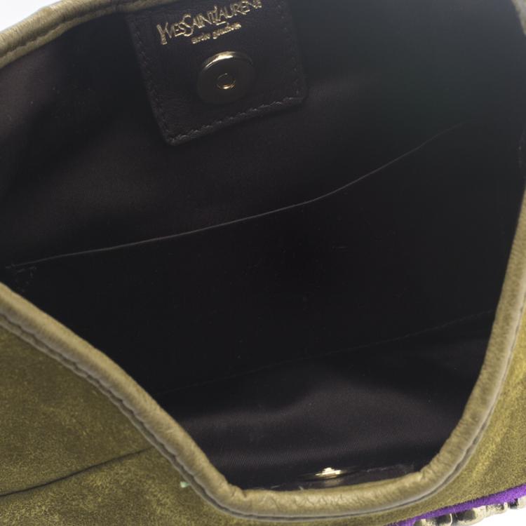 Pre Owned Saint Laurent Paris Green Suede Small Mombasa Hobo