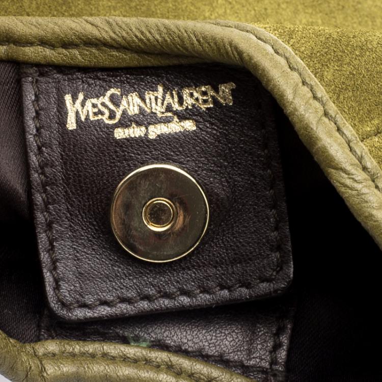 Pre Owned Saint Laurent Paris Green Suede Small Mombasa Hobo