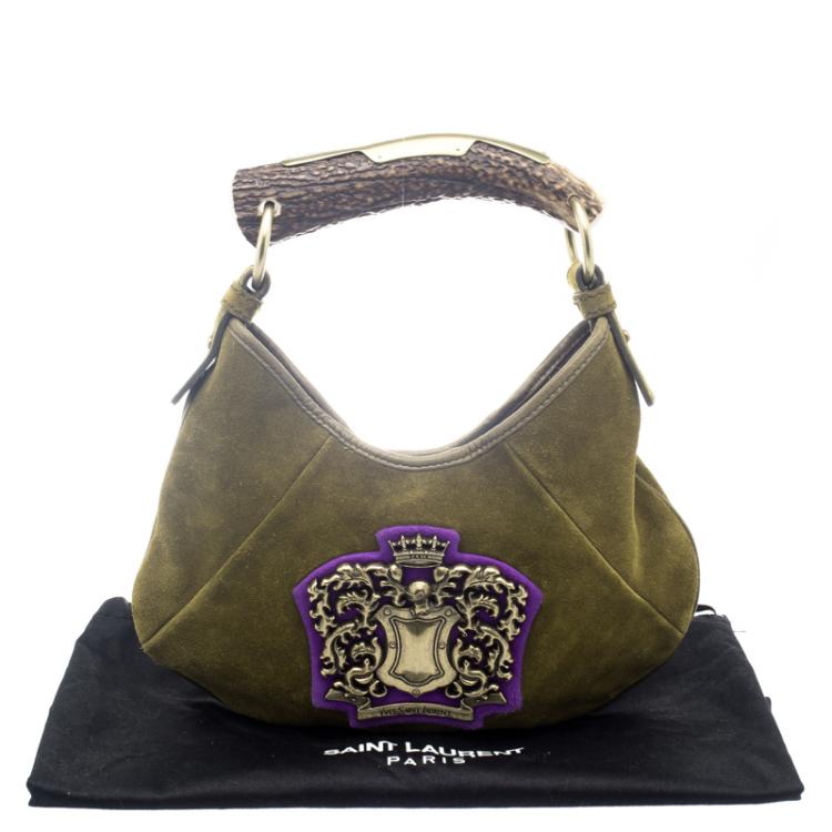 Pre Owned Saint Laurent Paris Green Suede Small Mombasa Hobo