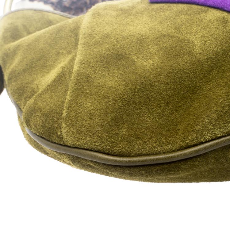 Pre Owned Saint Laurent Paris Green Suede Small Mombasa Hobo