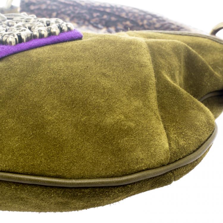 Pre Owned Saint Laurent Paris Green Suede Small Mombasa Hobo
