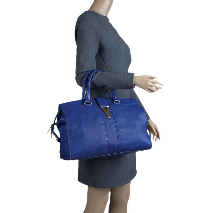 Pre Owned Saint Laurent Paris Blue Leather Medium Cabas Chyc Satchel