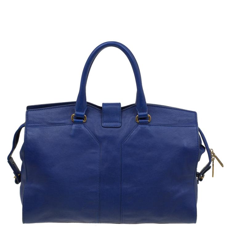 Pre Owned Saint Laurent Paris Blue Leather Medium Cabas Chyc Satchel