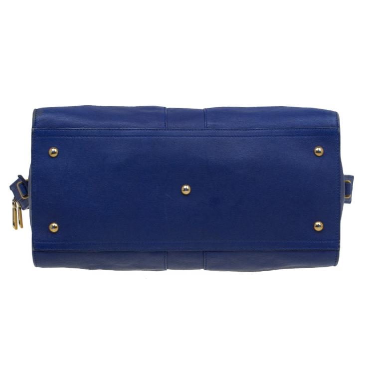 Pre Owned Saint Laurent Paris Blue Leather Medium Cabas Chyc Satchel