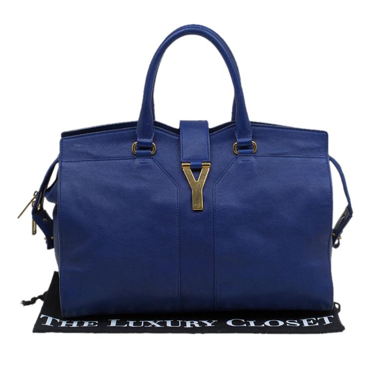 Pre Owned Saint Laurent Paris Blue Leather Medium Cabas Chyc Satchel